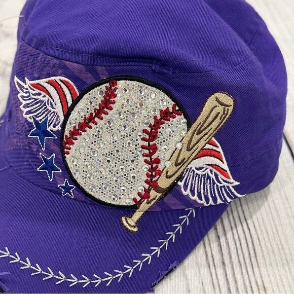 Mom’s Bling Baseball Ball Cap Purple Patriotic Little League Adjustable - Picture 2 of 8